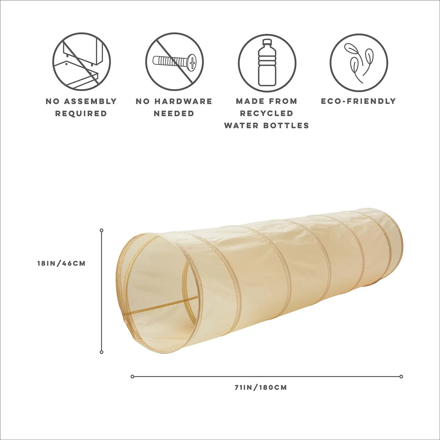 3 Sprouts Kids Play Tunnel - Pop Up Collapsible Tunnels with Recycled Fabric - Fun Crawling Tunnel for Toddler, Baby, Children to Crawl Through, Gross Motor Toy for Indoor Play - Beige