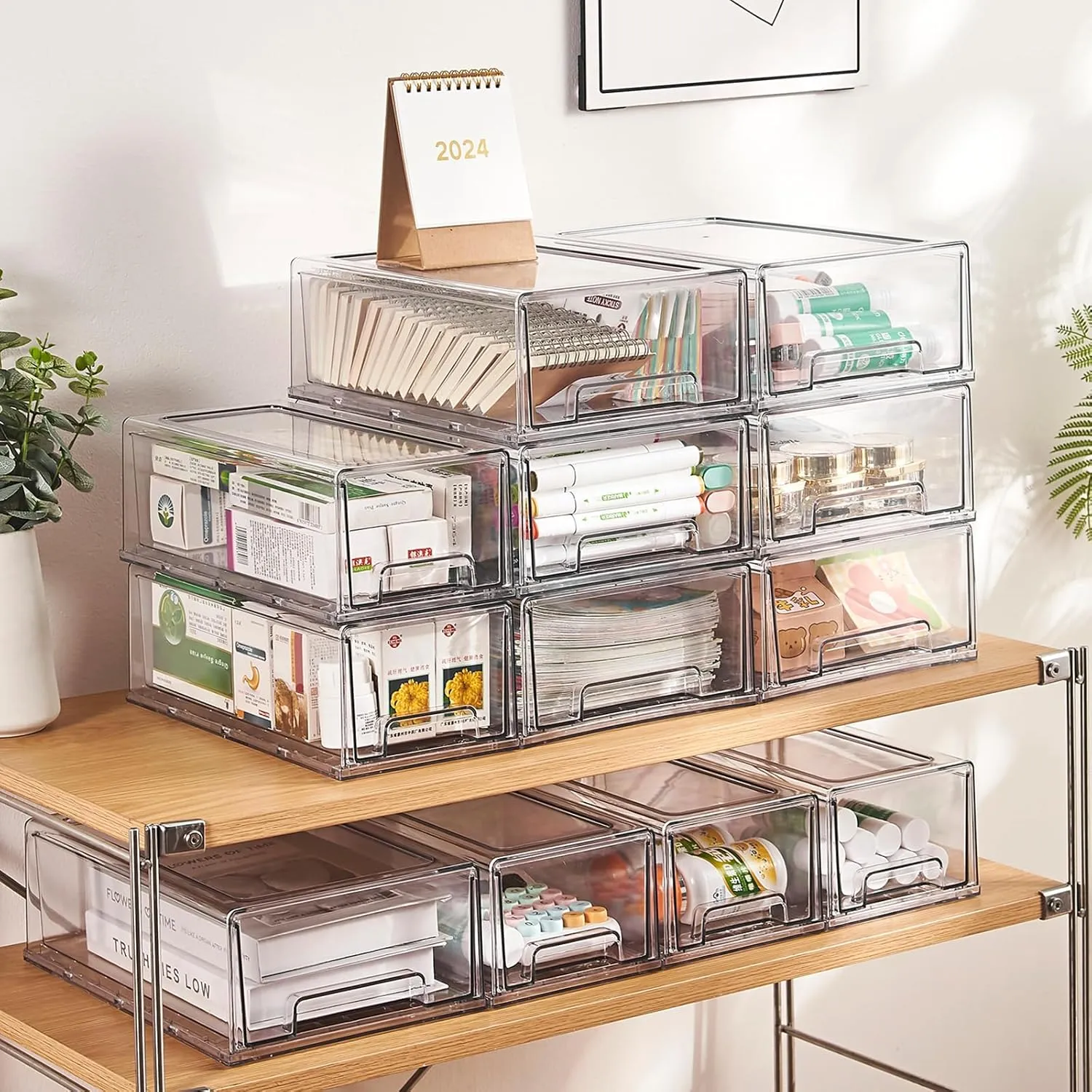 4 pack clear Drawer Plastic stackable Storage Box Bins OrganizerMedicine Container,Family First Aid Kits Medicine cabinet Box,Closet ShelfOintments, Adhesive BandagesCosmetics,Office Items
