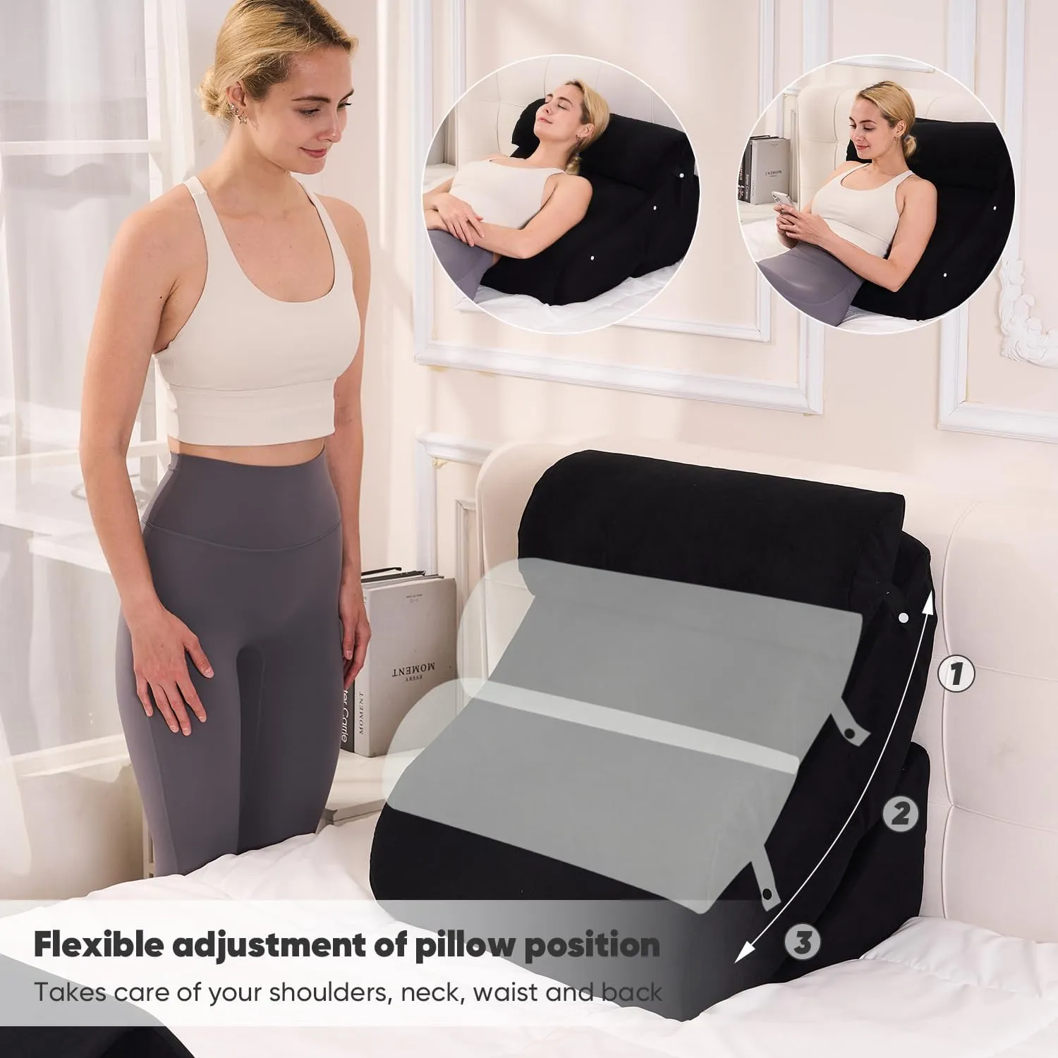 4 PCS Wedge Pillow Set for After Surgery, Memory Foam Orthopedic Bed Wedge Pillow Set, Adjustable Bed for Sleeping, Acid Reflux Relief, Post Surgery Recovery, Back Support, Leg Elevation, Black
