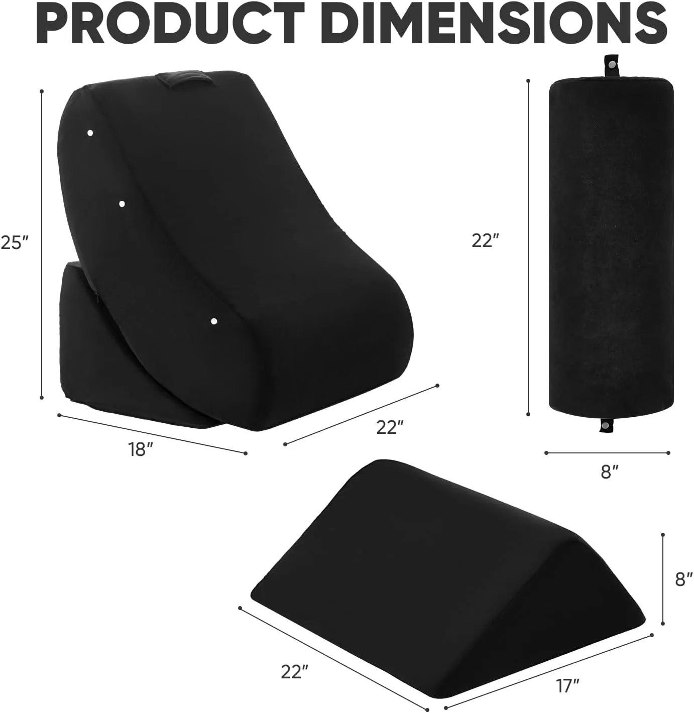 4 PCS Wedge Pillow Set for After Surgery, Memory Foam Orthopedic Bed Wedge Pillow Set, Adjustable Bed for Sleeping, Acid Reflux Relief, Post Surgery Recovery, Back Support, Leg Elevation, Black
