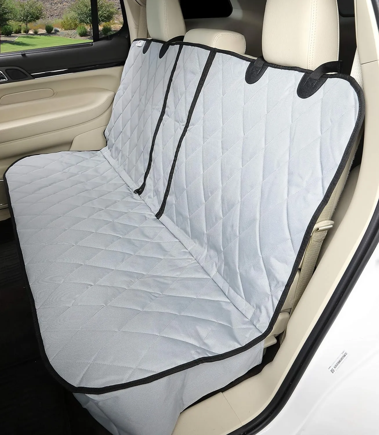4Knines Dog Seat Cover for Back Seat, Heavy Duty Waterproof Rear Seat Protector for Large Trucks, SUVs, Cars - Fits 60/40 Split Bench with Middle Seat Belt, Non-Slip Backseat Cover (Extra Large, Grey)