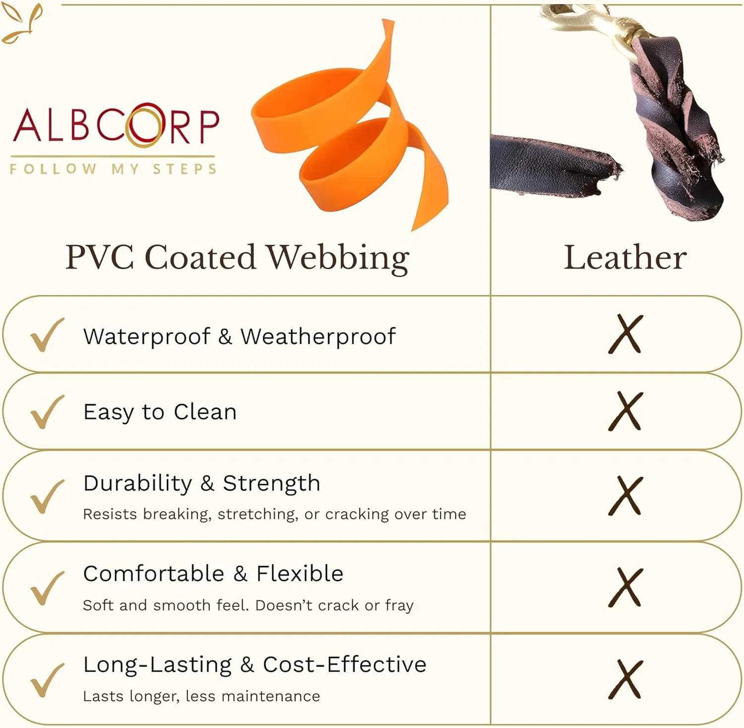 Albcorp Braided Hands-Free Dog Leash  Small & Medium Sizes, 7.2 ft Long  PVC Coated, Adjustable for Cross-Body, Waist, or Handheld Use  Waterproof, Customizable & Durable. Rose Blush, Medium