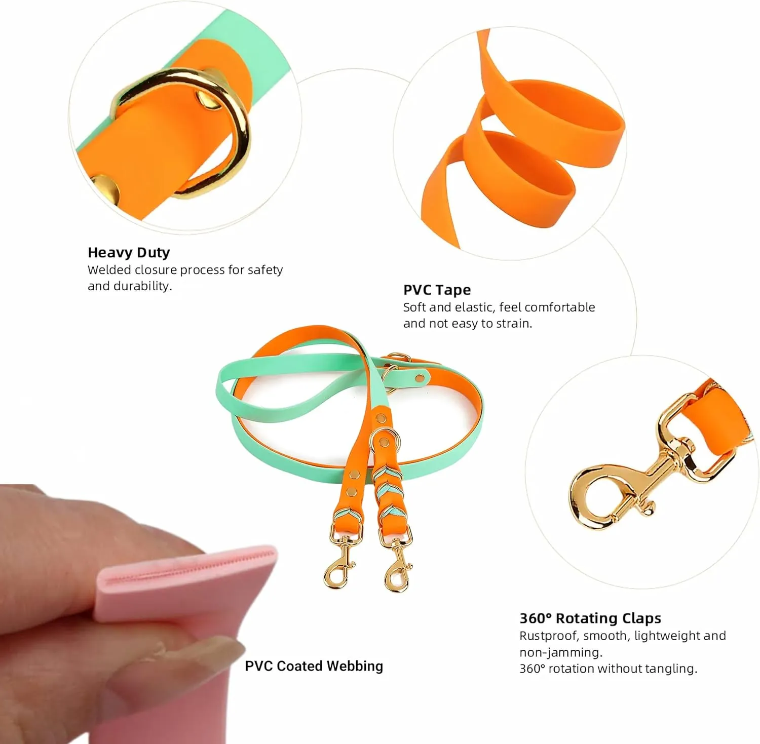 Albcorp Braided Hands-Free Dog Leash  Small & Medium Sizes, 7.2 ft Long  PVC Coated, Adjustable for Cross-Body, Waist, or Handheld Use  Waterproof, Customizable & Durable. Rose Blush, Medium