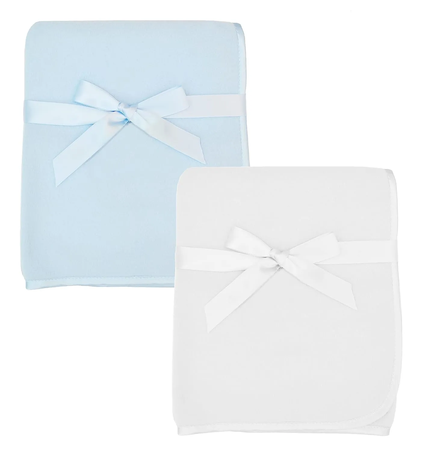 American Baby Company 2-Piece Fleece Blanket with Silk-Like Satin Trim set, Soft, Warm & Cozy, Blue and White, 30" x 30" for Boys and Girls, Perfect for Baby Carrier, Stroller, Travel and Gifting