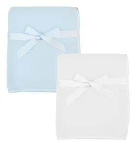 American Baby Company 2-Piece Fleece Blanket with Silk-Like Satin Trim set, Soft, Warm & Cozy, Blue and White, 30" x 30" for Boys and Girls, Perfect for Baby Carrier, Stroller, Travel and Gifting