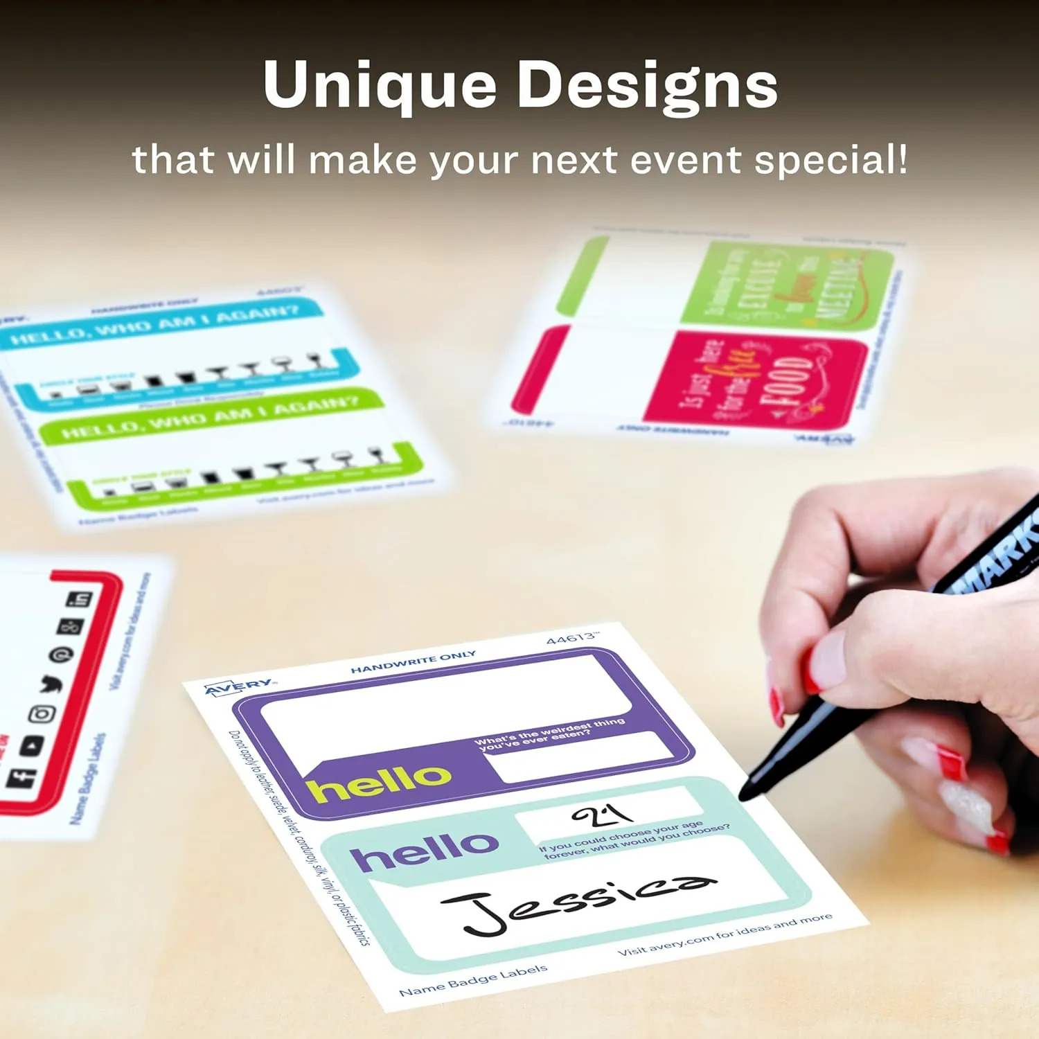 Avery Premium Event Name Tags, Ice Breaker Questions, No Lift No Curl, 36 Handwriteable Name Stickers
