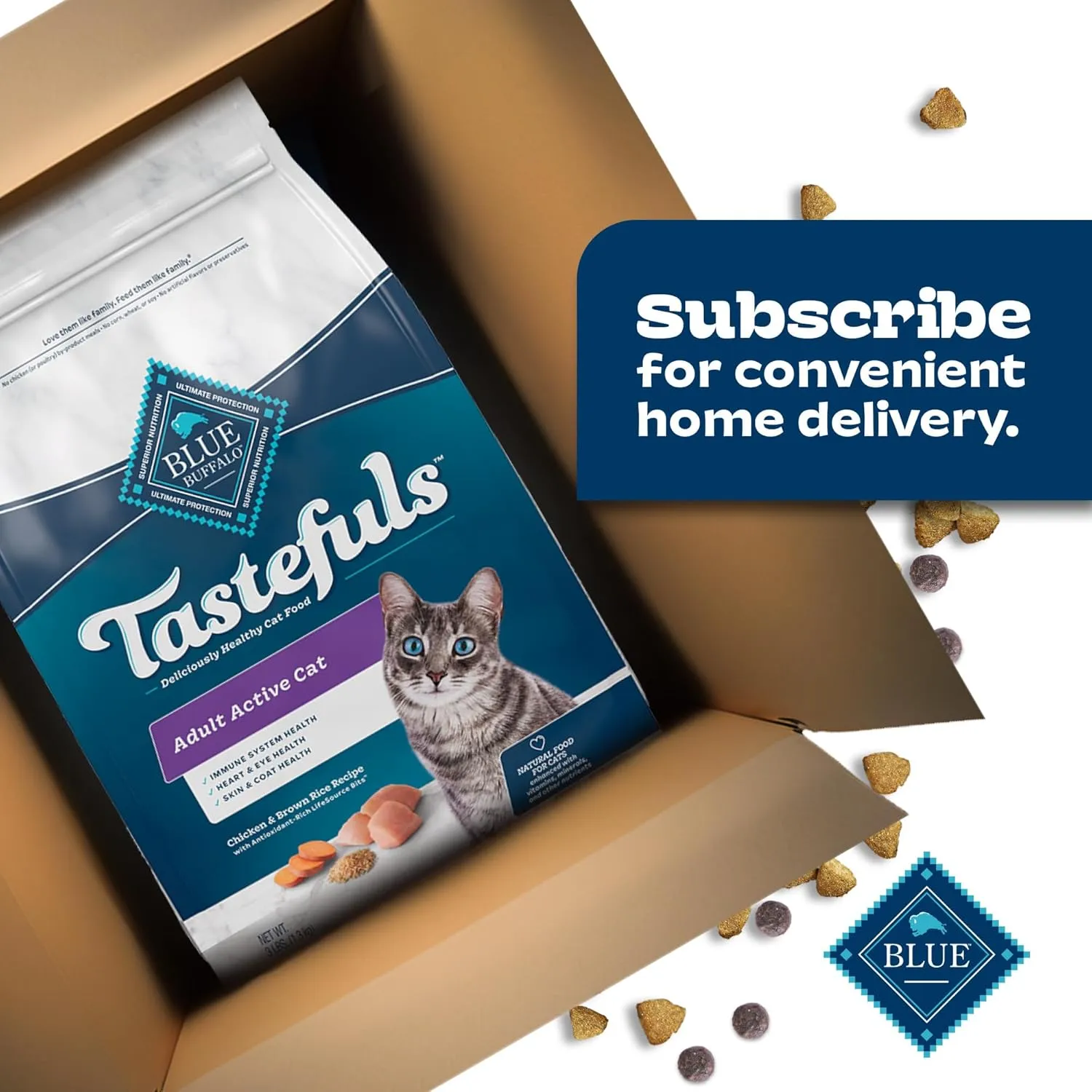 Blue Buffalo Tastefuls Active Cat Dry Cat Food, Made in the USA with Natural Ingredients, Chicken & Brown Rice Recipe, 3-lb. Bag