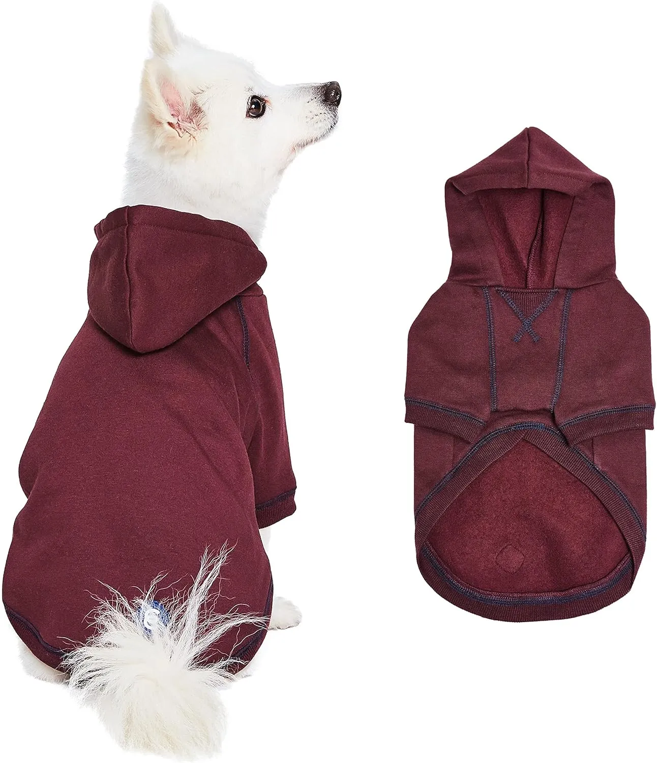 Blueberry Pet Essentials Soft & Comfy Better Basic Cotton Blend Dog Hoodie Sweatshirt in Burgundy Red, Back Length 20", Pack of 1 Jacket for Dogs