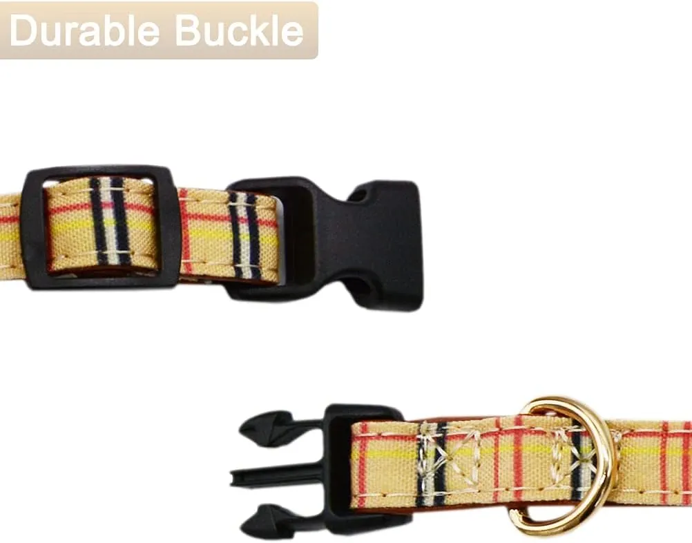 Bowtie Dog Collar and Leash Set Classic Plaid Adjustable Dogs Collar with Removable Bow Tie for Small Medium Large Dogs Small