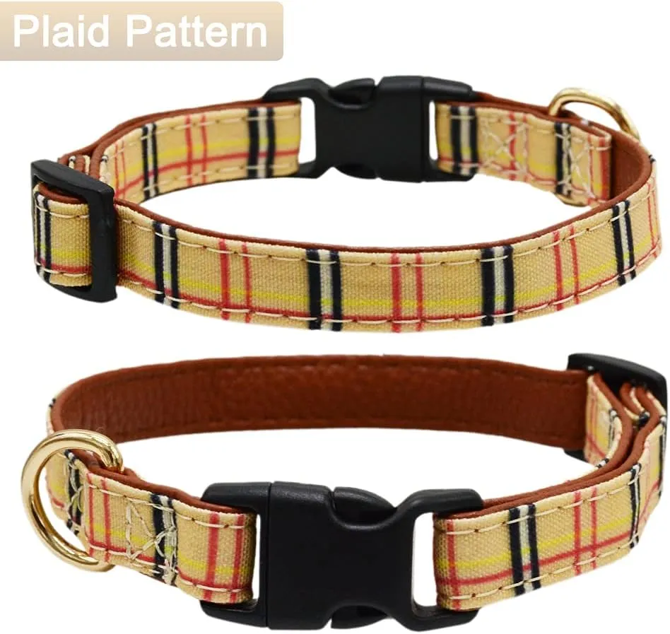 Bowtie Dog Collar and Leash Set Classic Plaid Adjustable Dogs Collar with Removable Bow Tie for Small Medium Large Dogs Small