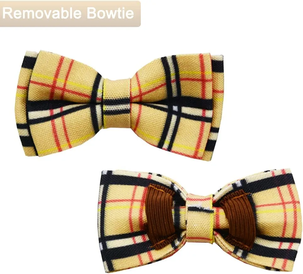 Bowtie Dog Collar and Leash Set Classic Plaid Adjustable Dogs Collar with Removable Bow Tie for Small Medium Large Dogs Small