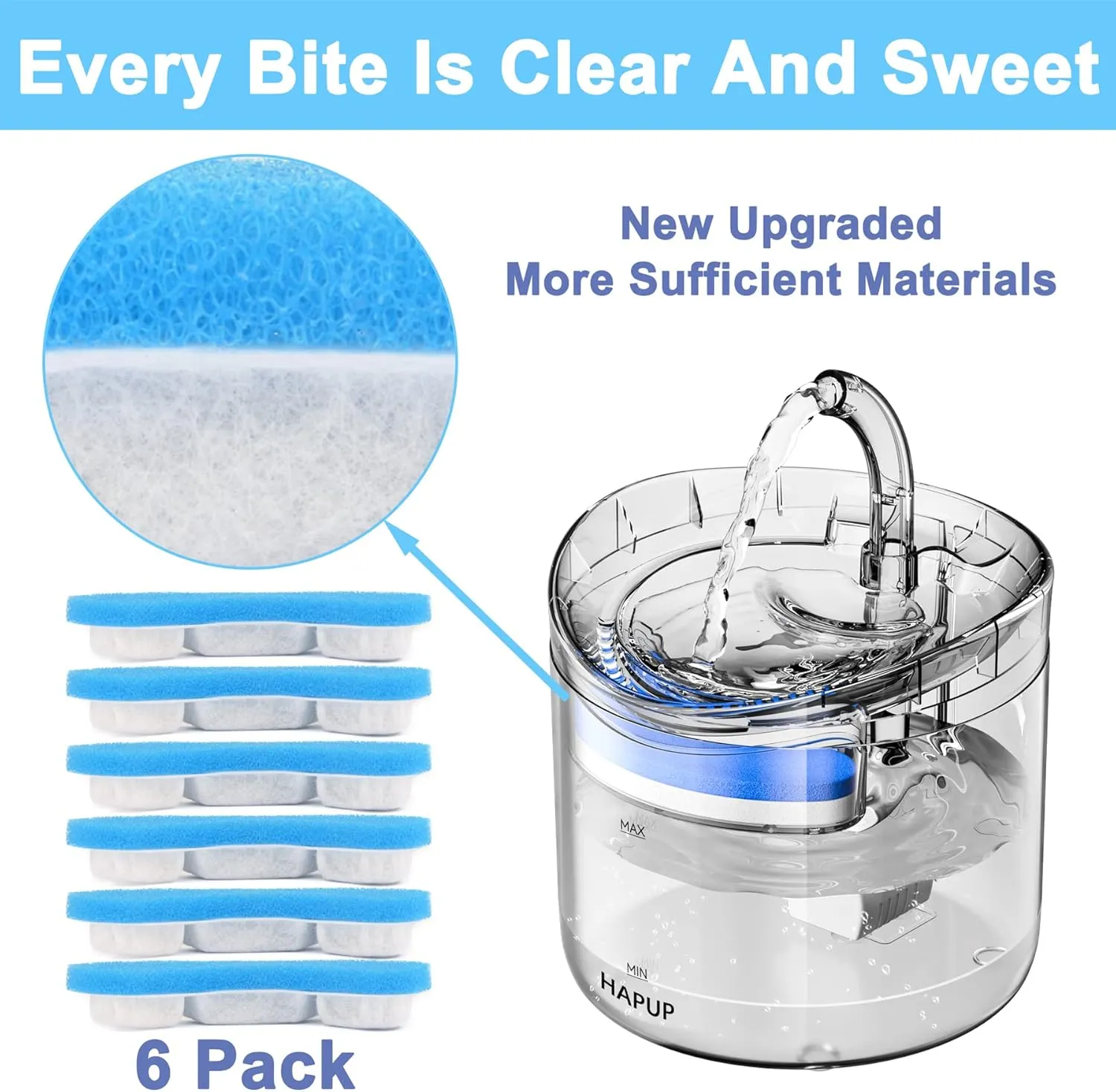 Cat Water Fountain Filter Replacement Upgrade Cat Fountain Filter Arc-shaped Safe Washable Animal Water Fountain Filters with 4 Filtration System for HAPUP Dog Kitty Spout Cat Fountain