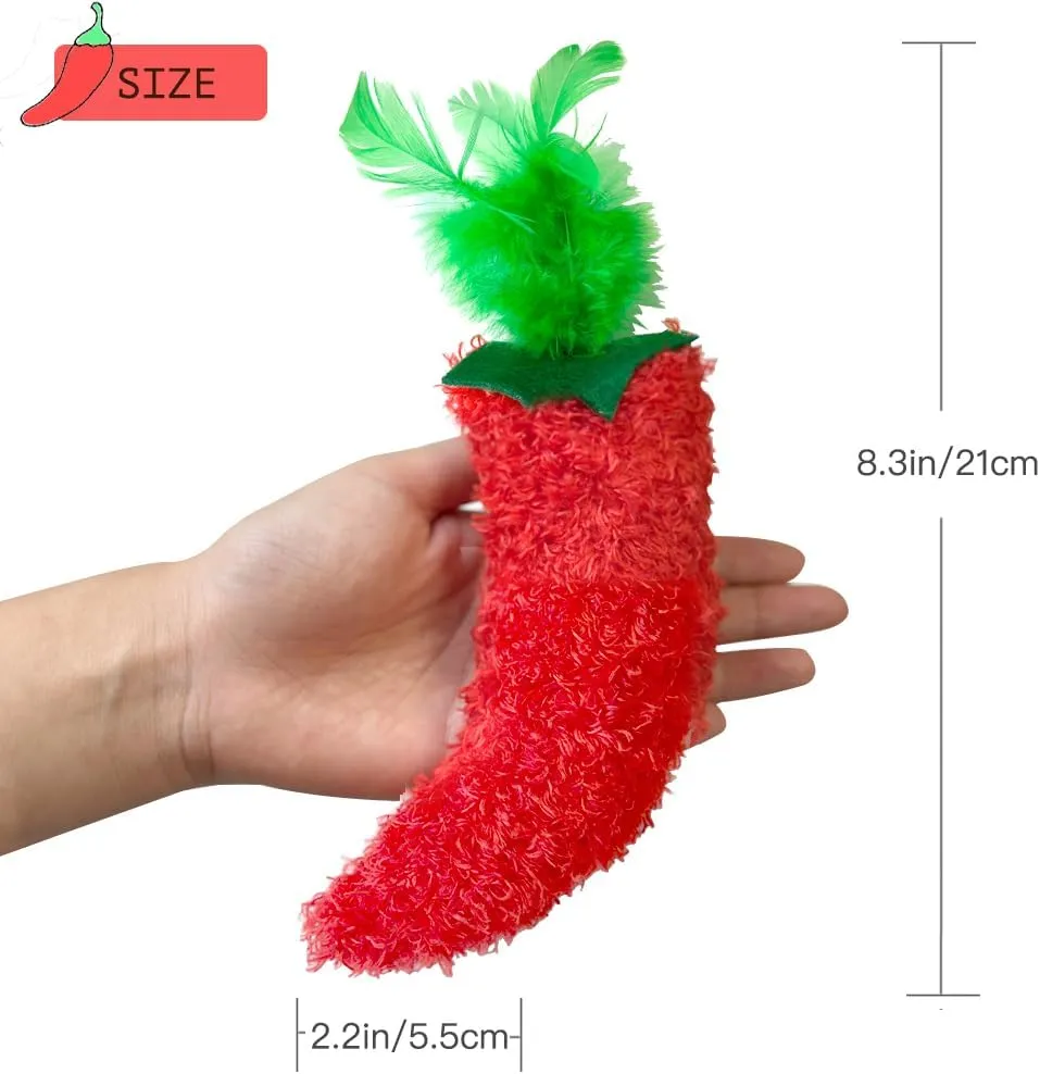 Catnip Toy, Cat Toy, Crinkle Kicker, Plush Chili Pepper Shaped Interactive Catnip Toy with Crinkle Paper and Natural Feathers Top