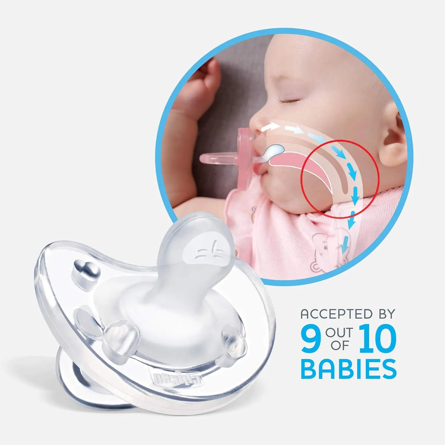 Chicco PhysioForma Luxe Silicone One Piece Pacifier for Babies Aged 0-6m | Fashion Textured Shield | BPA & Latex Free| Reusable Sterilizing Case| Pearl Grey, 2pk