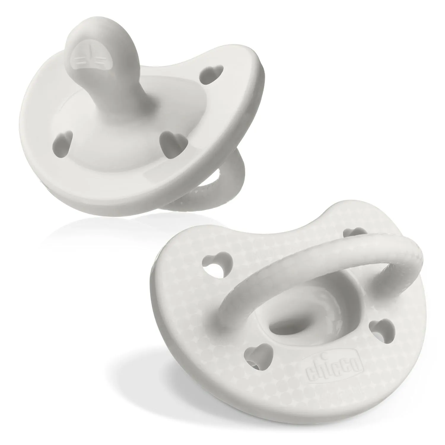 Chicco PhysioForma Luxe Silicone One Piece Pacifier for Babies Aged 0-6m | Fashion Textured Shield | BPA & Latex Free| Reusable Sterilizing Case| Pearl Grey, 2pk
