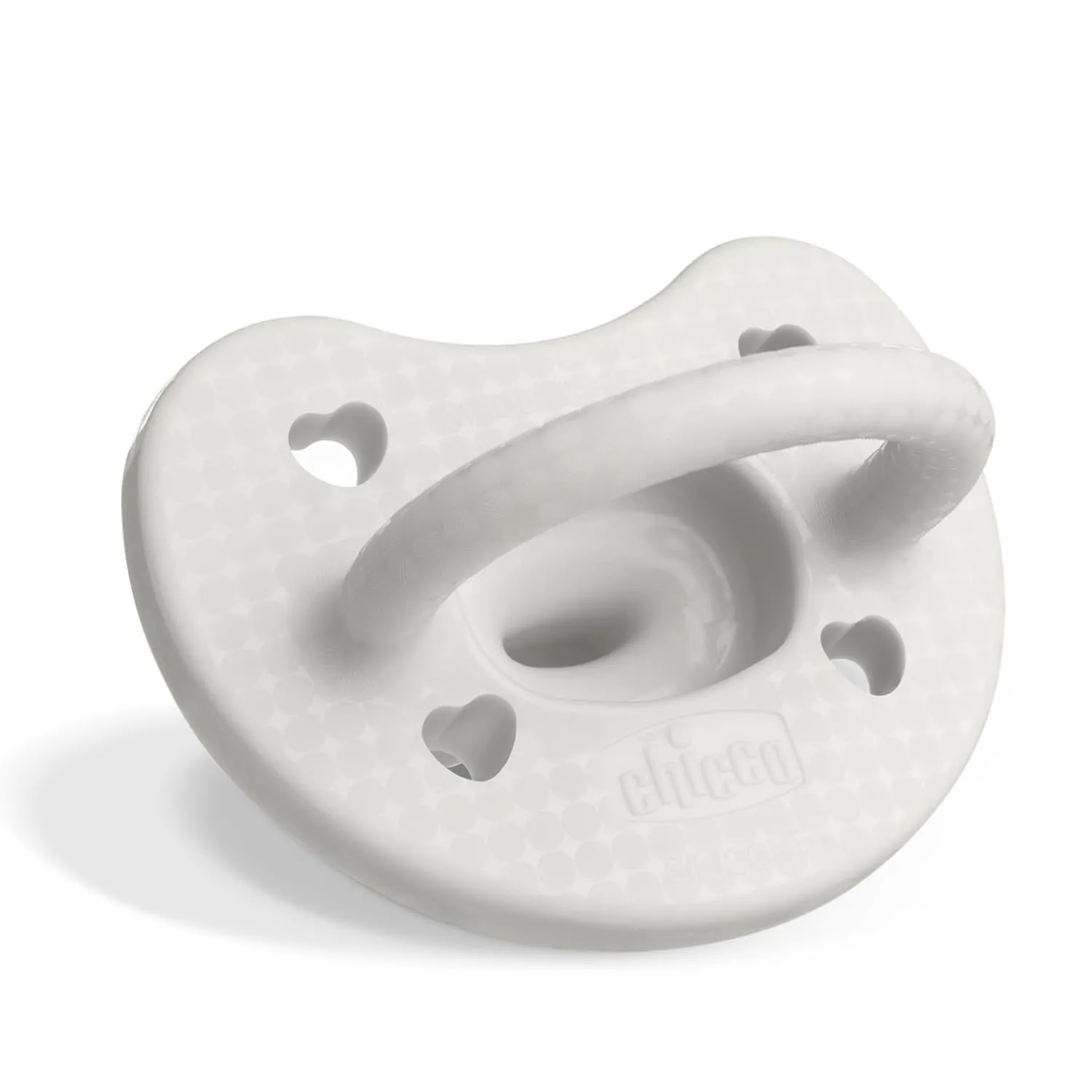 Chicco PhysioForma Luxe Silicone One Piece Pacifier for Babies Aged 0-6m | Fashion Textured Shield | BPA & Latex Free| Reusable Sterilizing Case| Pearl Grey, 2pk