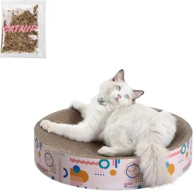 CSR1010A Nelson 20.13" Modern Cardboard Round Bowl Cat Scratcher with Catnip, Light Pink/Multi