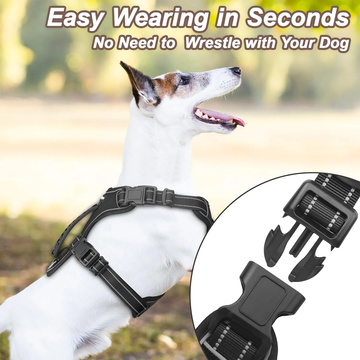 Dog Harness Black No Pull Y Shaped for Medium Sized Dog, Small to Large Dogs Reflective Adjustable Easy Walk Puppy Harnesses,Heavy Duty Girl Boy Pet Vest 3 Buckle with Handle & Light,L