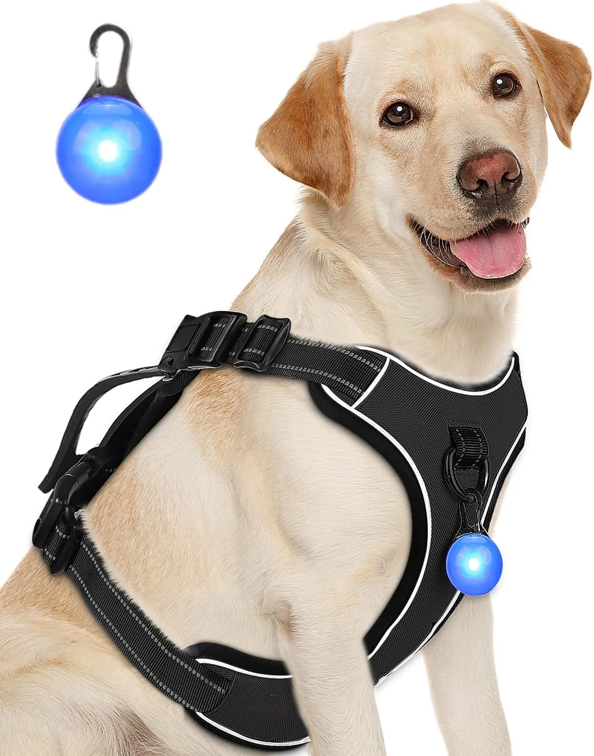 Dog Harness Black No Pull Y Shaped for Medium Sized Dog, Small to Large Dogs Reflective Adjustable Easy Walk Puppy Harnesses,Heavy Duty Girl Boy Pet Vest 3 Buckle with Handle & Light,L