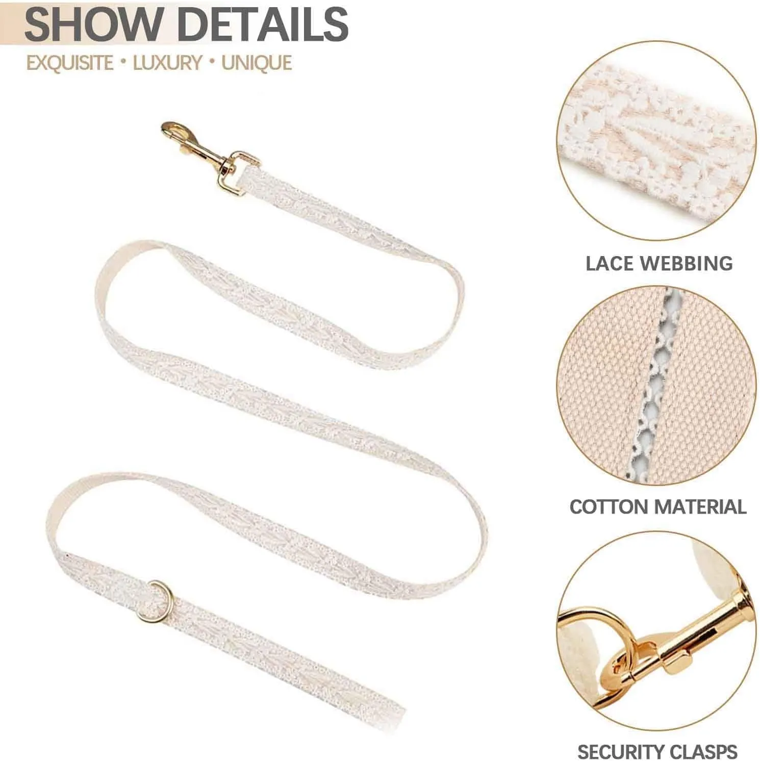 Dog Harness Set Easy Walk No Pull Dog Harness with Handle Girl Leash and Harness for Medium Dogs with Bow & Metal Clasp Adjustable Lace Dog Vest Harness for No Choke Escape Proof Pet Outfit (White,M)