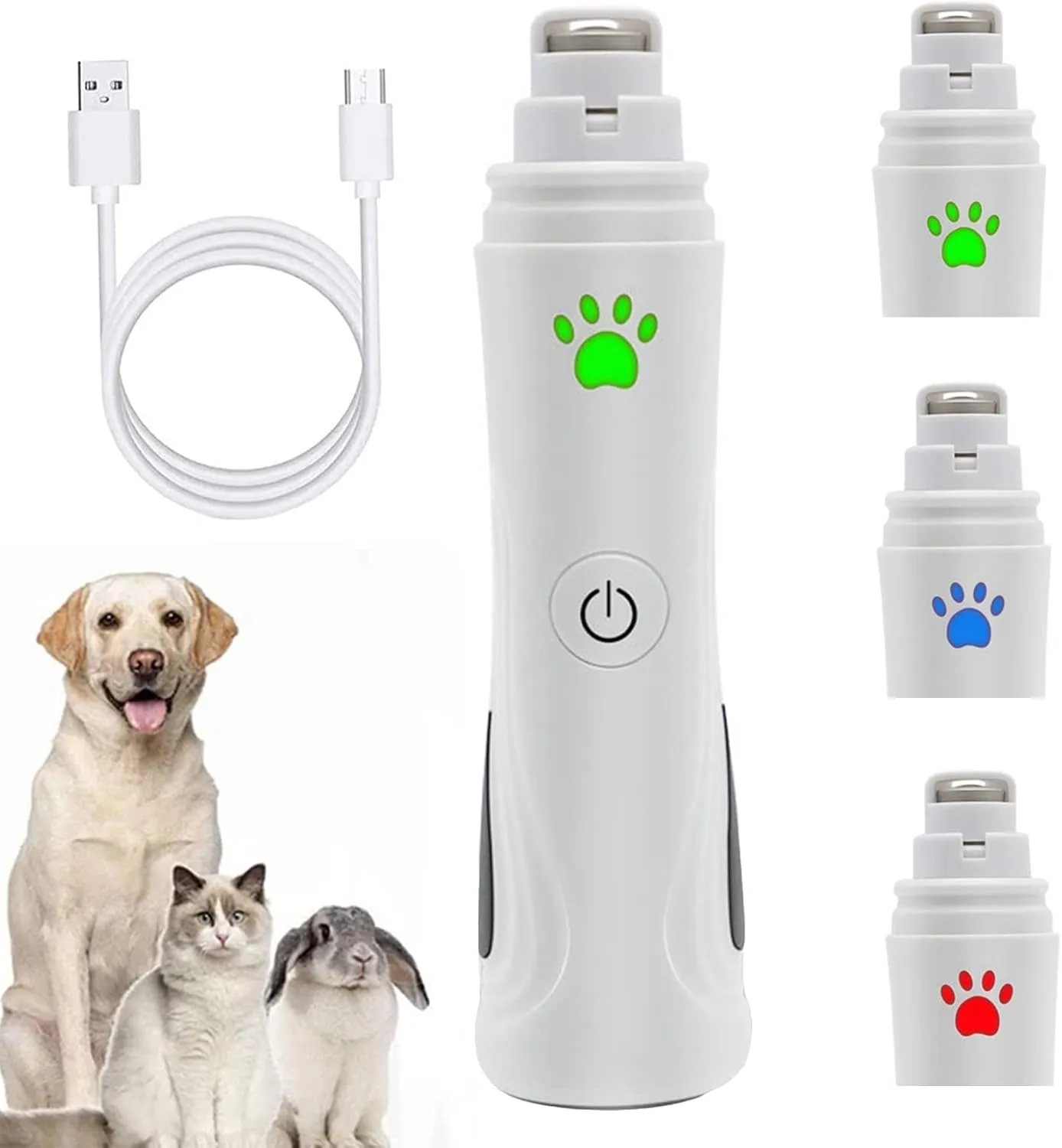Dog Nail Grinder with 2 LED Light, 3-Speed Dog Electric Paw Trimmer Clipper, Low Noise, USB Rechargeable Pet Nail Grinder,Paws Grooming and Smoothing for Dogs, Cats and Small Animals