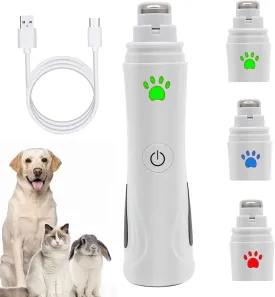 Dog Nail Grinder with 2 LED Light, 3-Speed Dog Electric Paw Trimmer Clipper, Low Noise, USB Rechargeable Pet Nail Grinder,Paws Grooming and Smoothing for Dogs, Cats and Small Animals