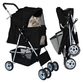 Dog Stroller for Small Dogs,Pet Stroller Strolling Cart 4 Wheels Folding Pet Gear Lightweight Waterproof with Storage Basket for Puppy Small Medium Dogs Cats for Travel,Black
