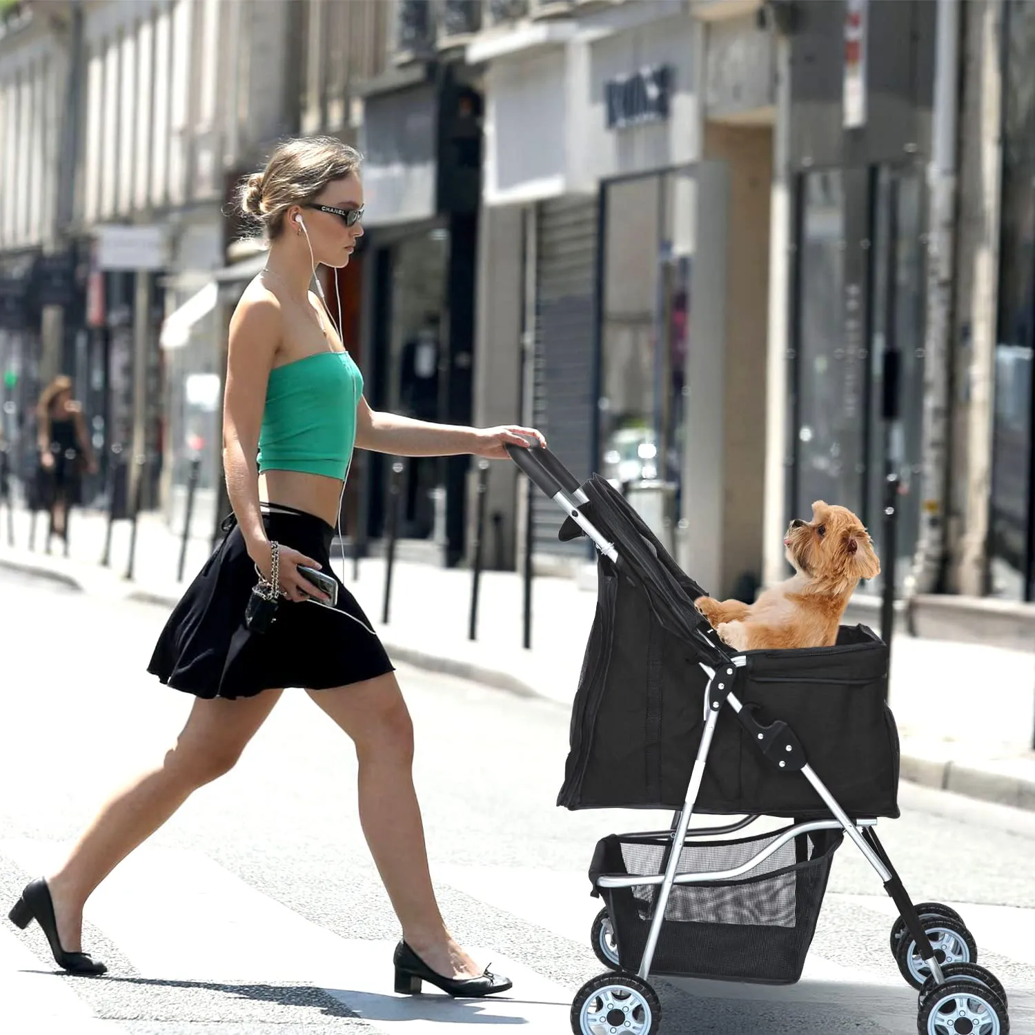 Dog Stroller for Small Dogs,Pet Stroller Strolling Cart 4 Wheels Folding Pet Gear Lightweight Waterproof with Storage Basket for Puppy Small Medium Dogs Cats for Travel,Black