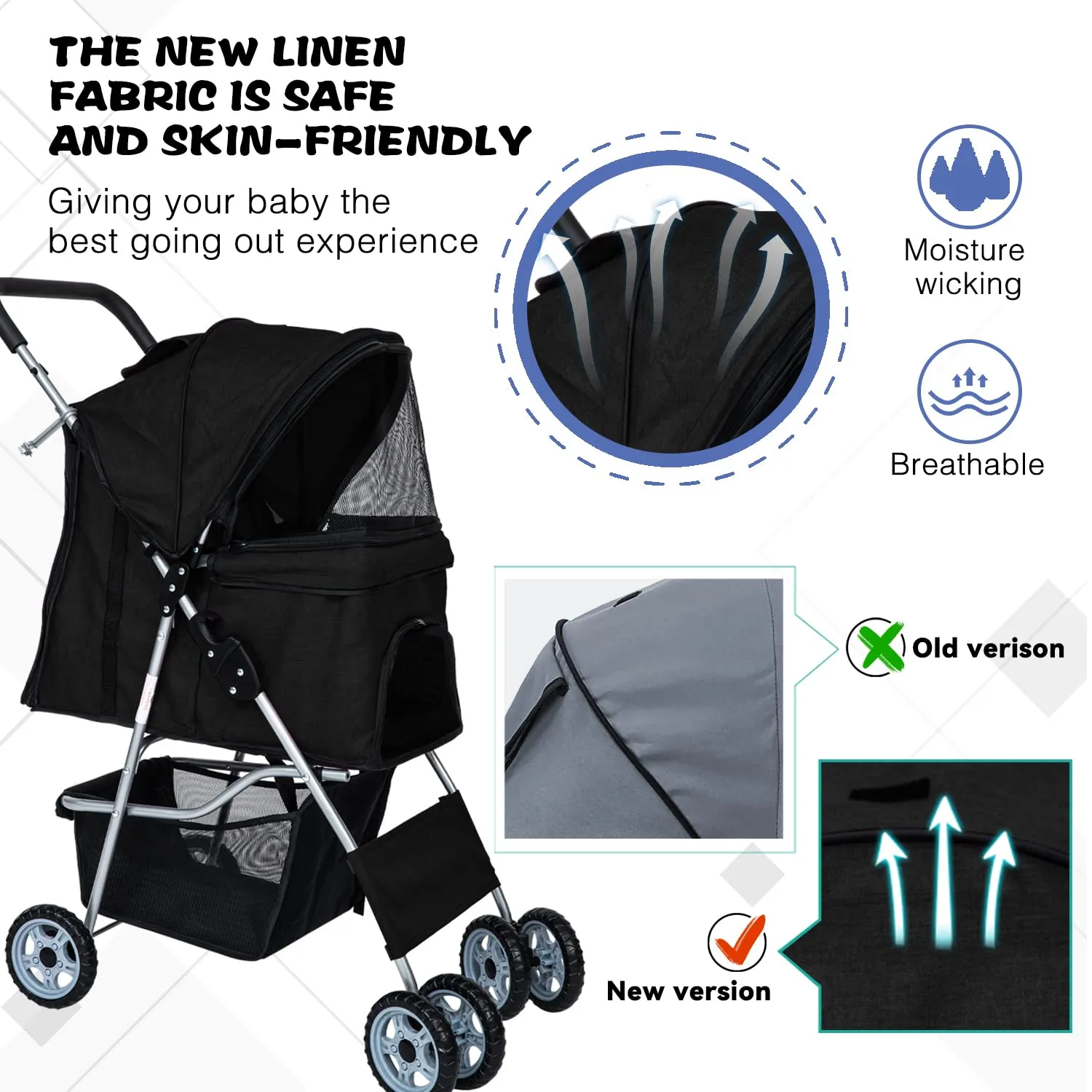 Dog Stroller for Small Dogs,Pet Stroller Strolling Cart 4 Wheels Folding Pet Gear Lightweight Waterproof with Storage Basket for Puppy Small Medium Dogs Cats for Travel,Black