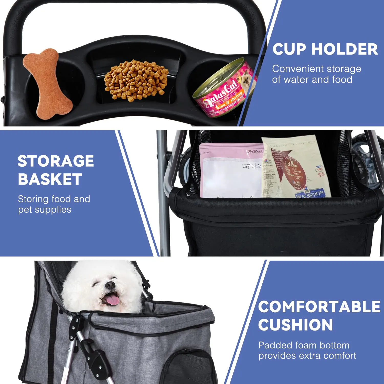 Dog Stroller for Small Dogs,Pet Stroller Strolling Cart 4 Wheels Folding Pet Gear Lightweight Waterproof with Storage Basket for Puppy Small Medium Dogs Cats for Travel,Grey
