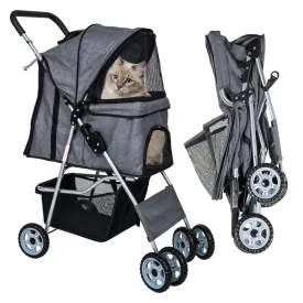Dog Stroller for Small Dogs,Pet Stroller Strolling Cart 4 Wheels Folding Pet Gear Lightweight Waterproof with Storage Basket for Puppy Small Medium Dogs Cats for Travel,Grey