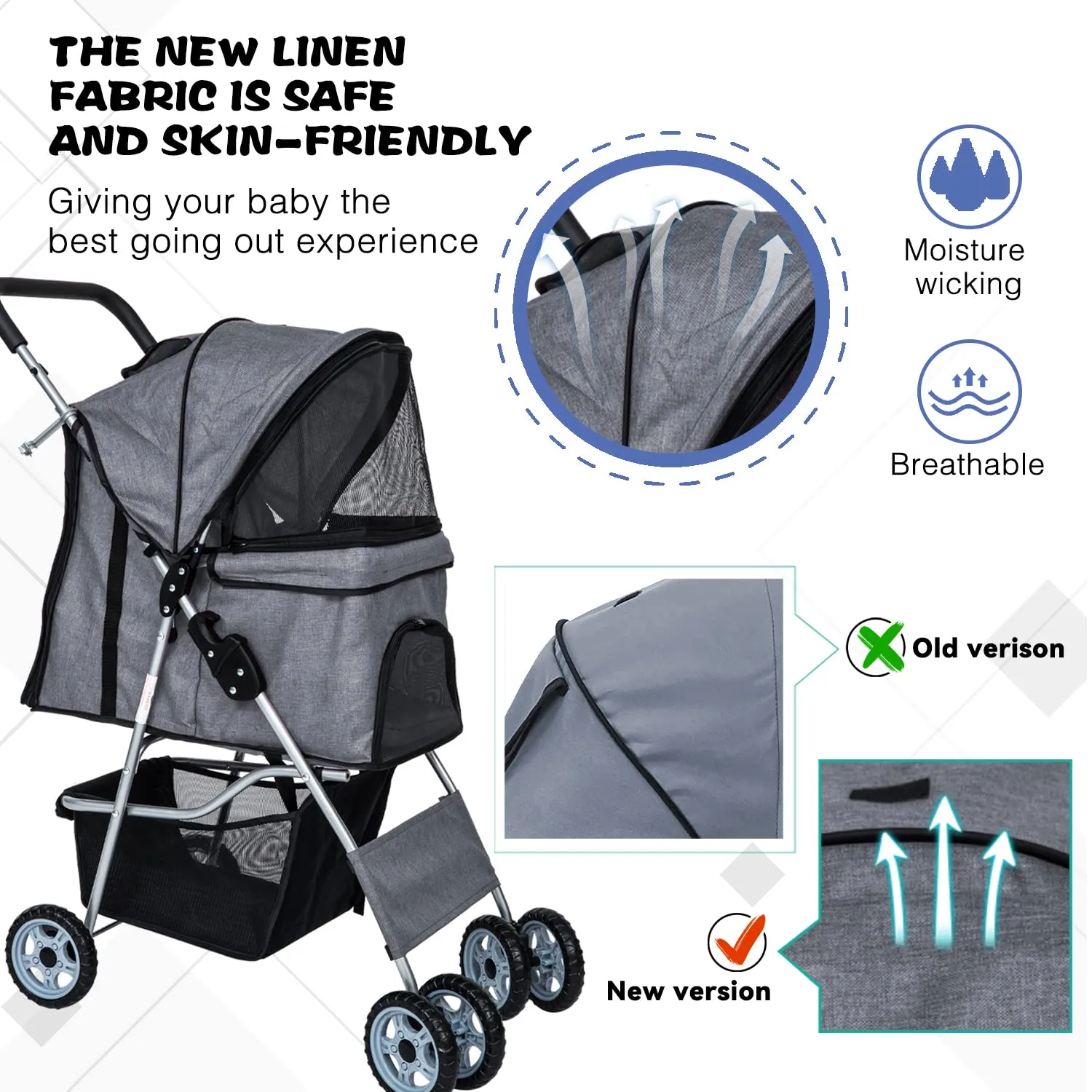Dog Stroller for Small Dogs,Pet Stroller Strolling Cart 4 Wheels Folding Pet Gear Lightweight Waterproof with Storage Basket for Puppy Small Medium Dogs Cats for Travel,Grey