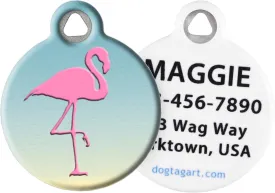 Dog Tag Art Pink Flamingo Chic Personalized Pet ID Tag for Dogs and Cats, Silent Polymer Coated Stainless Steel Nametag with Customized Identification Information - Large 1.25" Diameter