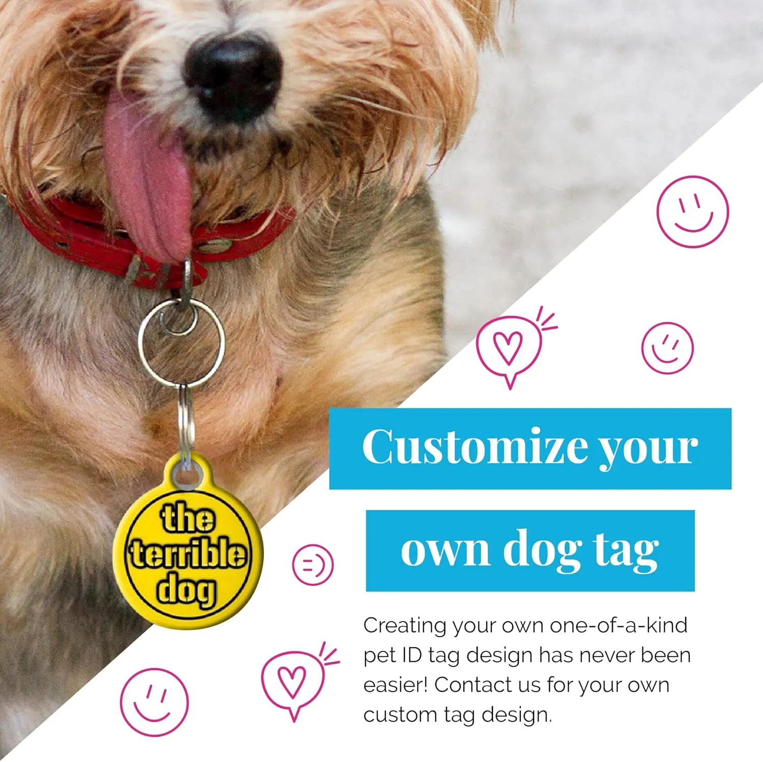 Dog Tag Art Pink Flamingo Chic Personalized Pet ID Tag for Dogs and Cats, Silent Polymer Coated Stainless Steel Nametag with Customized Identification Information - Large 1.25" Diameter