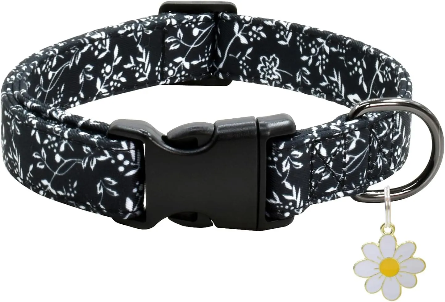 Flower Patterns Dog Collar with Accessories, Soft Cotton Dog Collars for Small Medium Large Female and Male Dogs(White Flower L)