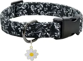 Flower Patterns Dog Collar with Accessories, Soft Cotton Dog Collars for Small Medium Large Female and Male Dogs(White Flower L)