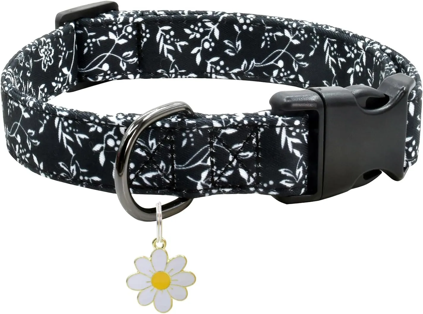 Flower Patterns Dog Collar with Accessories, Soft Cotton Dog Collars for Small Medium Large Female and Male Dogs(White Flower L)