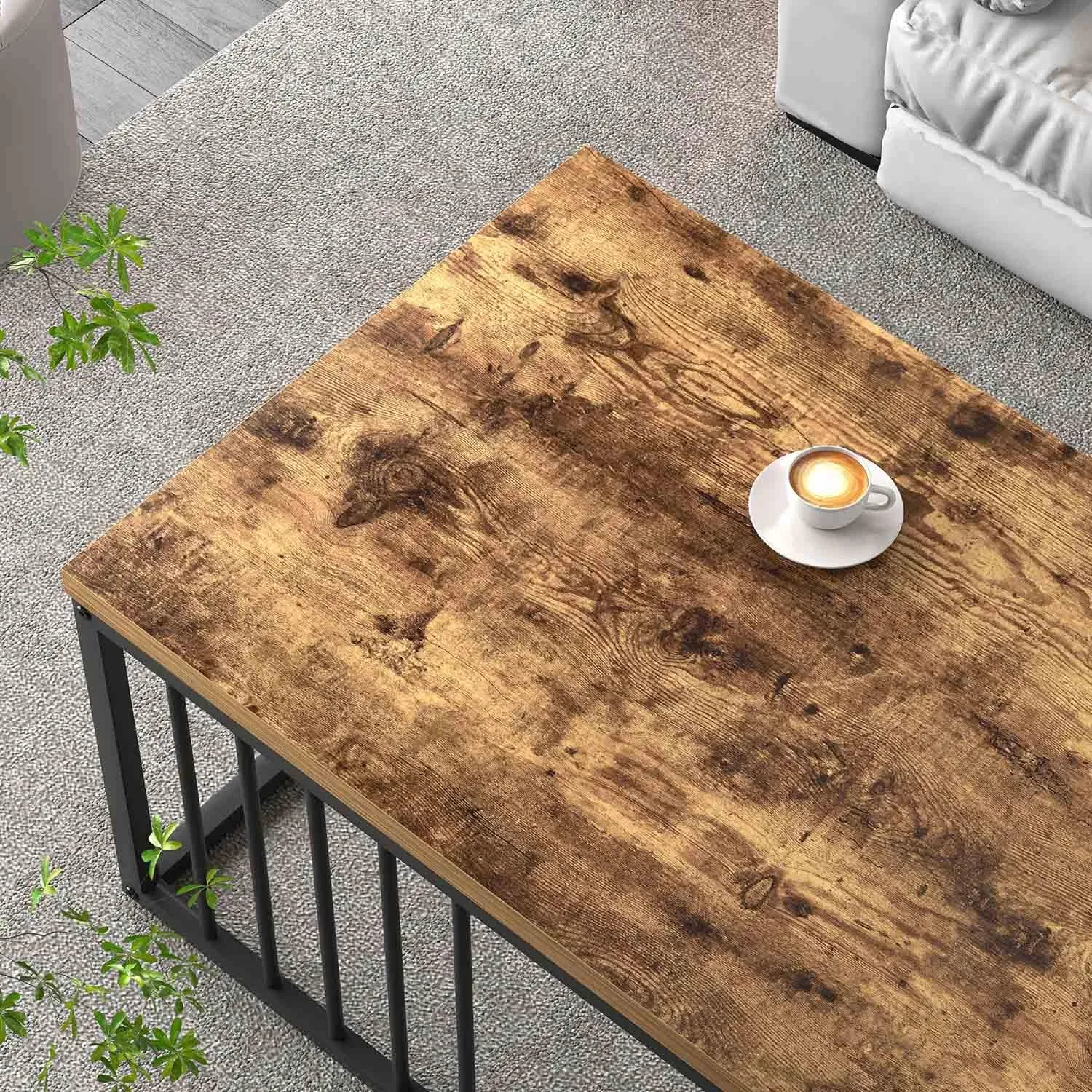 FOLUBAN Coffee Table, Modern Wood and Metal Living Room Table, Industrial Rectangle Cocktail Tea Table, Rustic Brown, 43.3 Inch