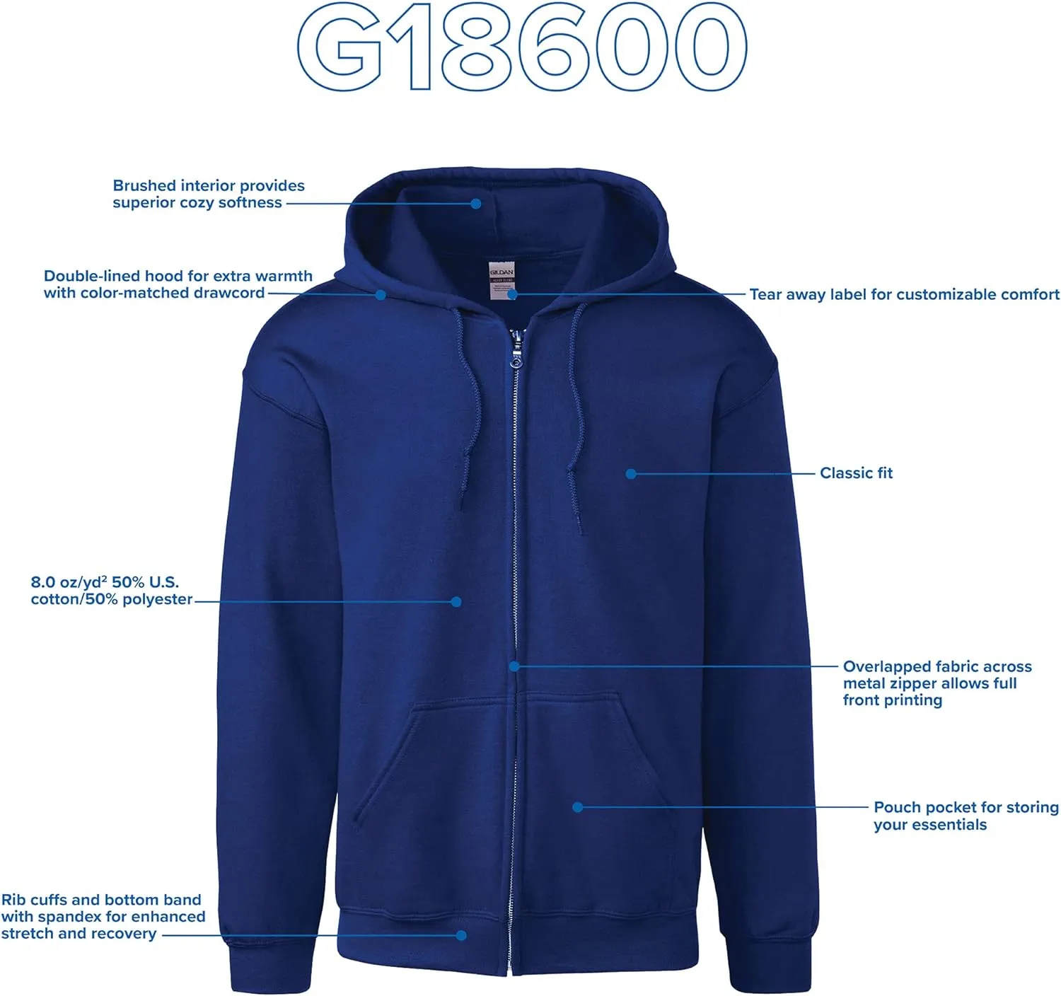 Gildan Men's Full Zip Hooded Sweatshirt