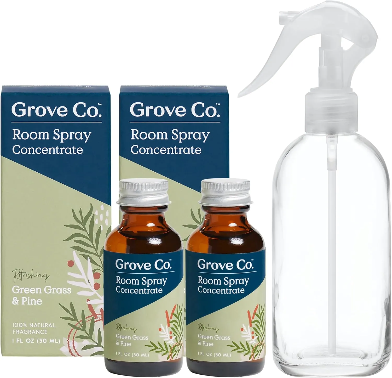 Grove Co. Liquid Air Freshener Refills (2 x 1oz)   Room Spray Glass Bottle, 100% Natural Green Grass & Pine Room Fragrance