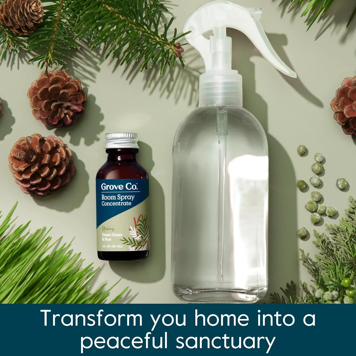 Grove Co. Liquid Air Freshener Refills (2 x 1oz)   Room Spray Glass Bottle, 100% Natural Green Grass & Pine Room Fragrance