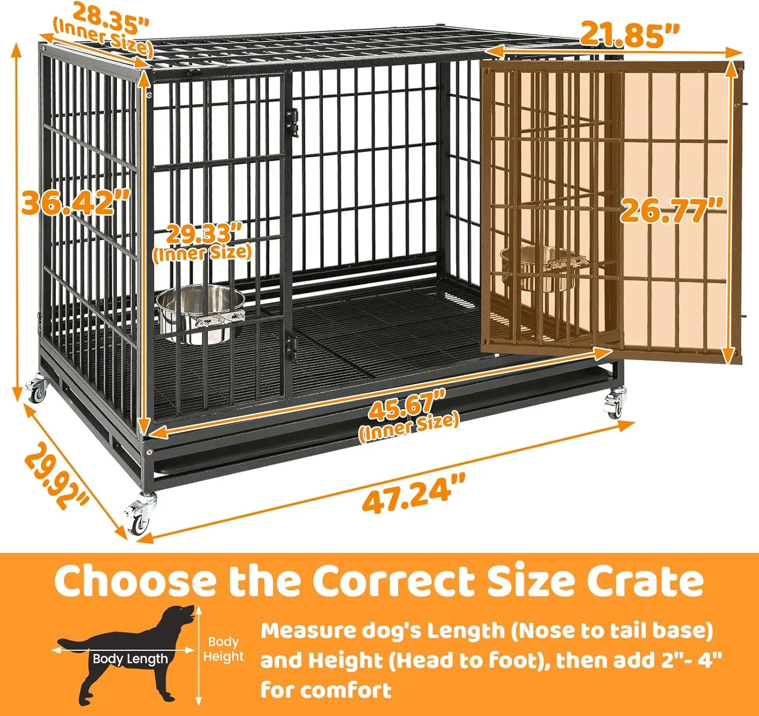 Homey Pet 48 Inch Stackable Heavy Duty Dog Crate Indestructible, Escape Proof Dog Cage with Wheels, Two Removable Trays, High Anxiety Dog Kennel Indoor, Extra Large XL XXL Dog Crates for Large Dogs