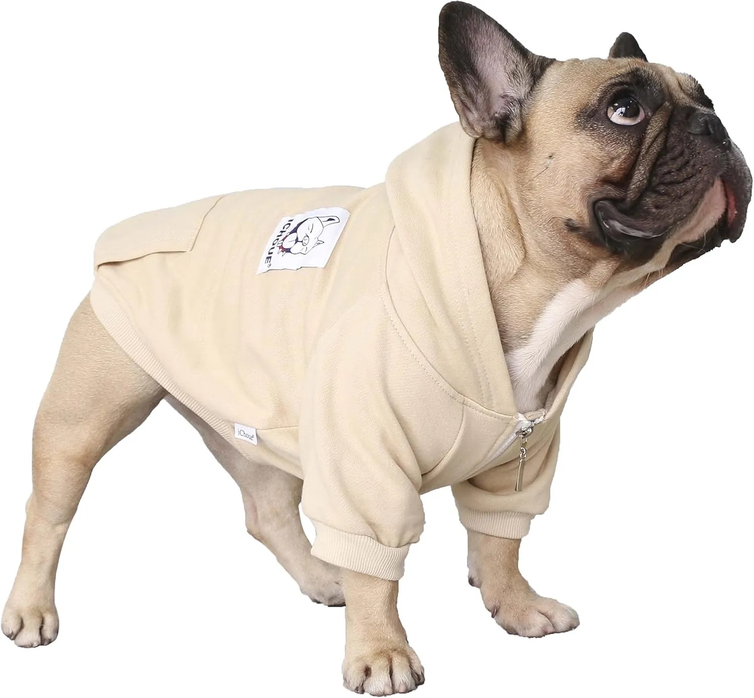iChoue Pug Clothes Hoodies for Dogs Puppy French Bulldog Frenchie English Boston Terrier Bully Pitbull Sweatshirt Sweater Clothing Cold Weather Winter Coats - Khaki/Small