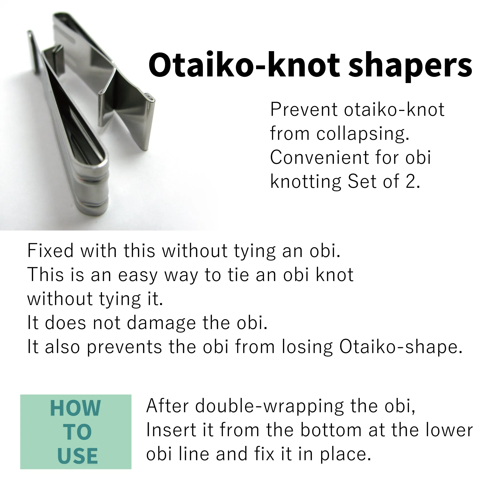Japanese kimono kitsuke stainless steel clips 2 piece Otaiko dome Obi stop Azuma
