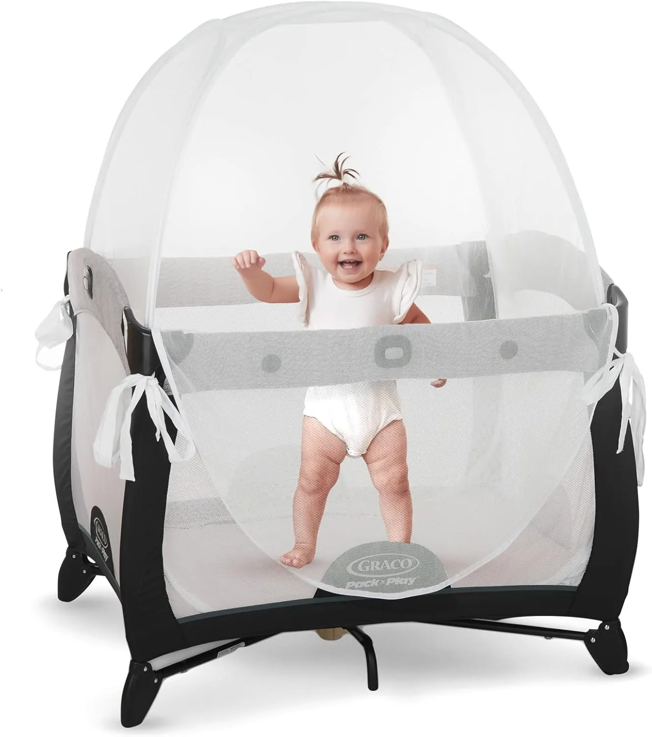 KinderSense Pack N Play Tent | Baby Safety Crib Net for Playpens & Mini Cribs to Keep Baby from Climbing Out | Breathable Mesh - Mosquito Net Canopy Upgraded Design