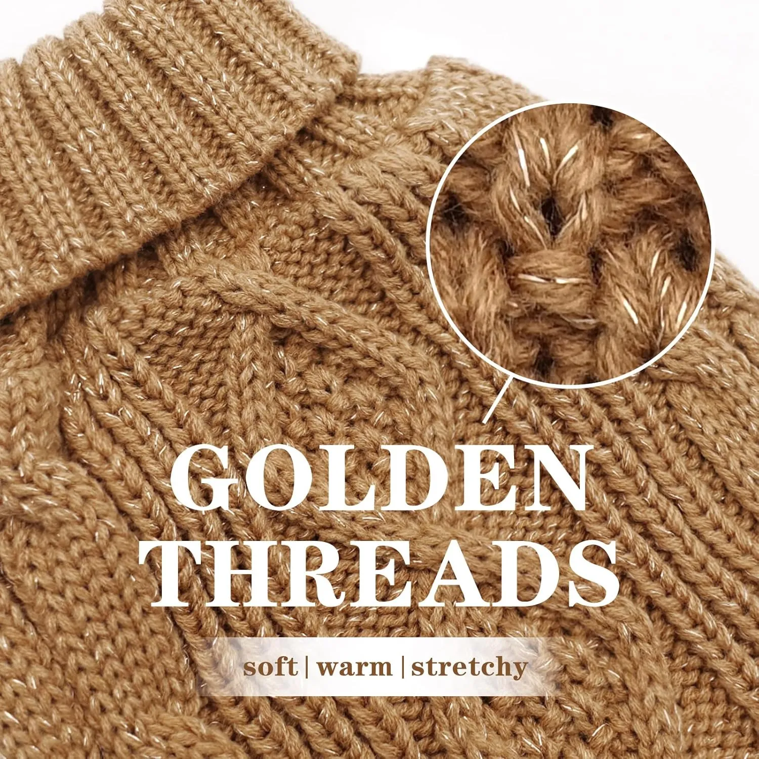KYEESE Dog Sweaters for Small Dogs Turtleneck Dog Cable Knit Pet Sweater with Golden Thread for Cold Weather, Brown, Medium