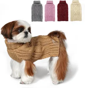 KYEESE Dog Sweaters for Small Dogs Turtleneck Dog Cable Knit Pet Sweater with Golden Thread for Cold Weather, Brown, Medium