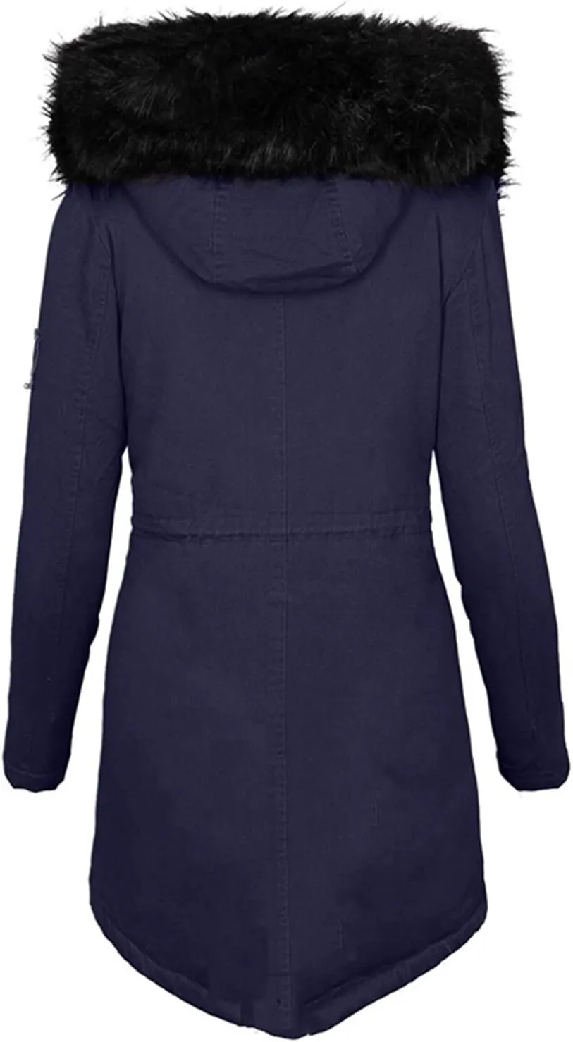 Long Winter Coats for Women 2023 Thicken Fleece Lined Parkas Anoraks Warm Cotton Puffer Jacket Coats with Faux Fur Hood