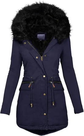Long Winter Coats for Women 2023 Thicken Fleece Lined Parkas Anoraks Warm Cotton Puffer Jacket Coats with Faux Fur Hood