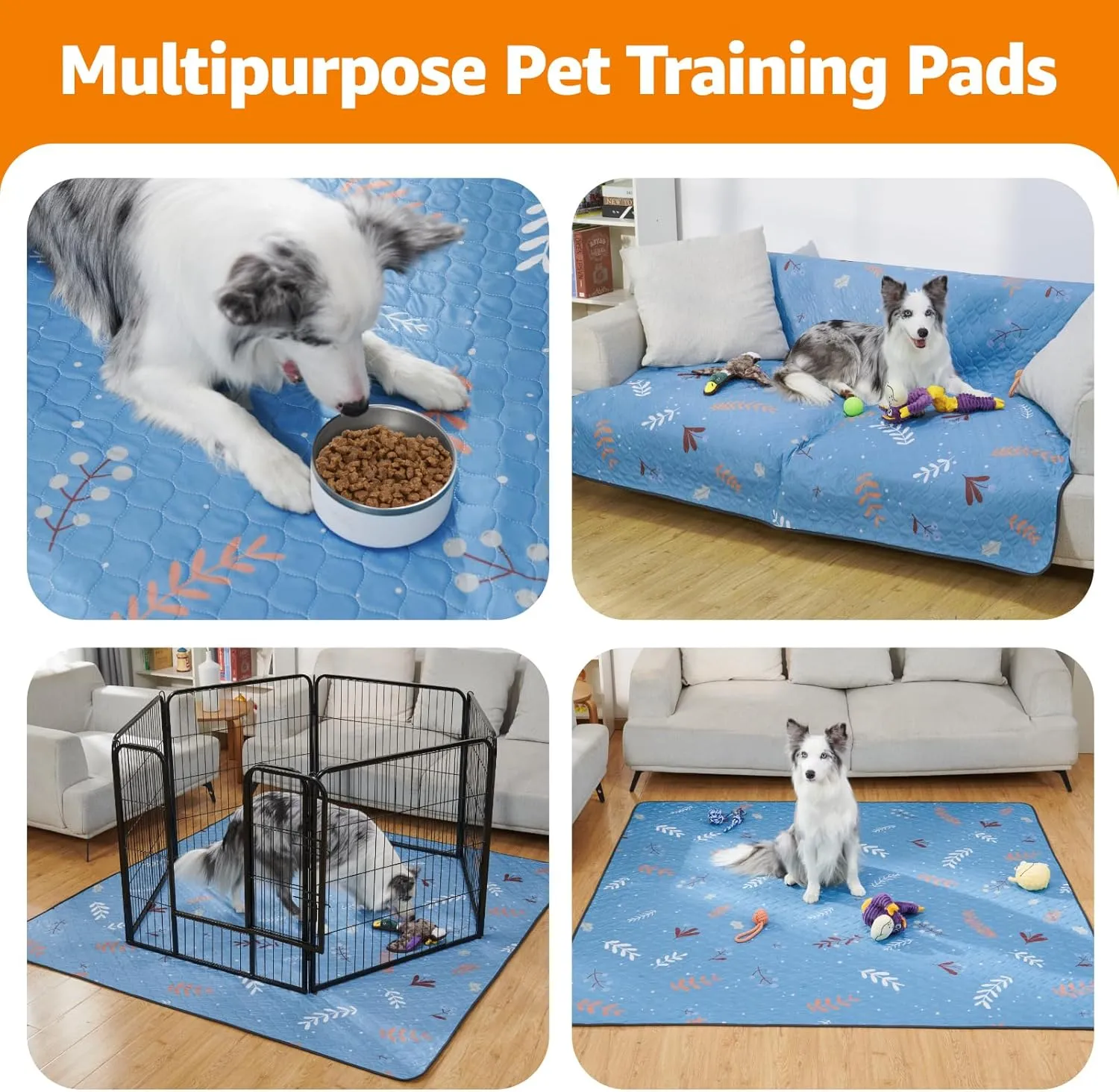 LOOBANI Washable Pee Pads for Dogs: 2 Pack Large Reusable Puppy Training Pads 41" x 41", Waterproof and Absorbent Pet Whelping Pad for Playpen, Crate, Floor, Sofa Protector, Blue